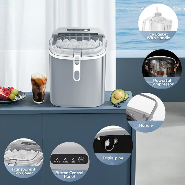 KISSAIR Compact Ice Maker - Fast, Portable, and Self-Cleaning for Home and Office
