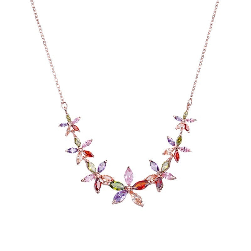 Stylish Zinc Alloy Rainbow Zircon Figaro Chain Necklace for Women