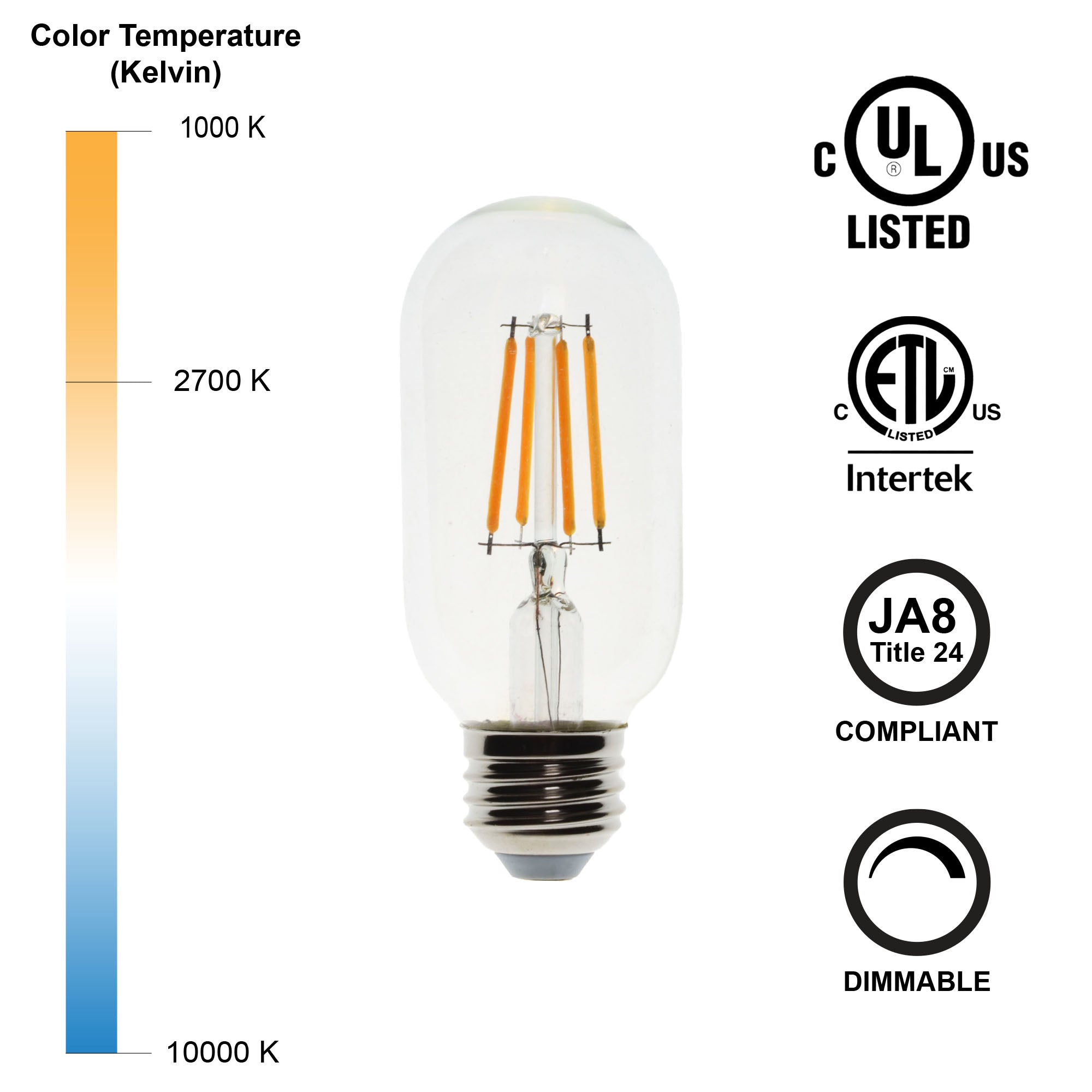 4 Watt LED Filament Bulb - Warm White, Dimmable, Energy-Efficient