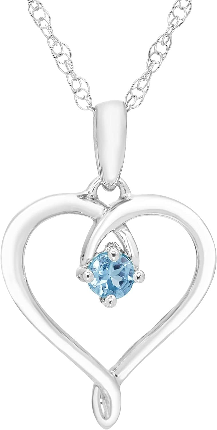 Genuine Blue Topaz Heart Pendant in Sterling Silver
