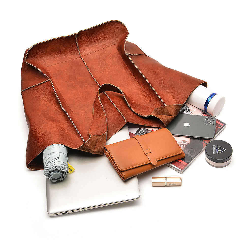 Stylish Large Capacity Soft Leather Shoulder Tote Bag