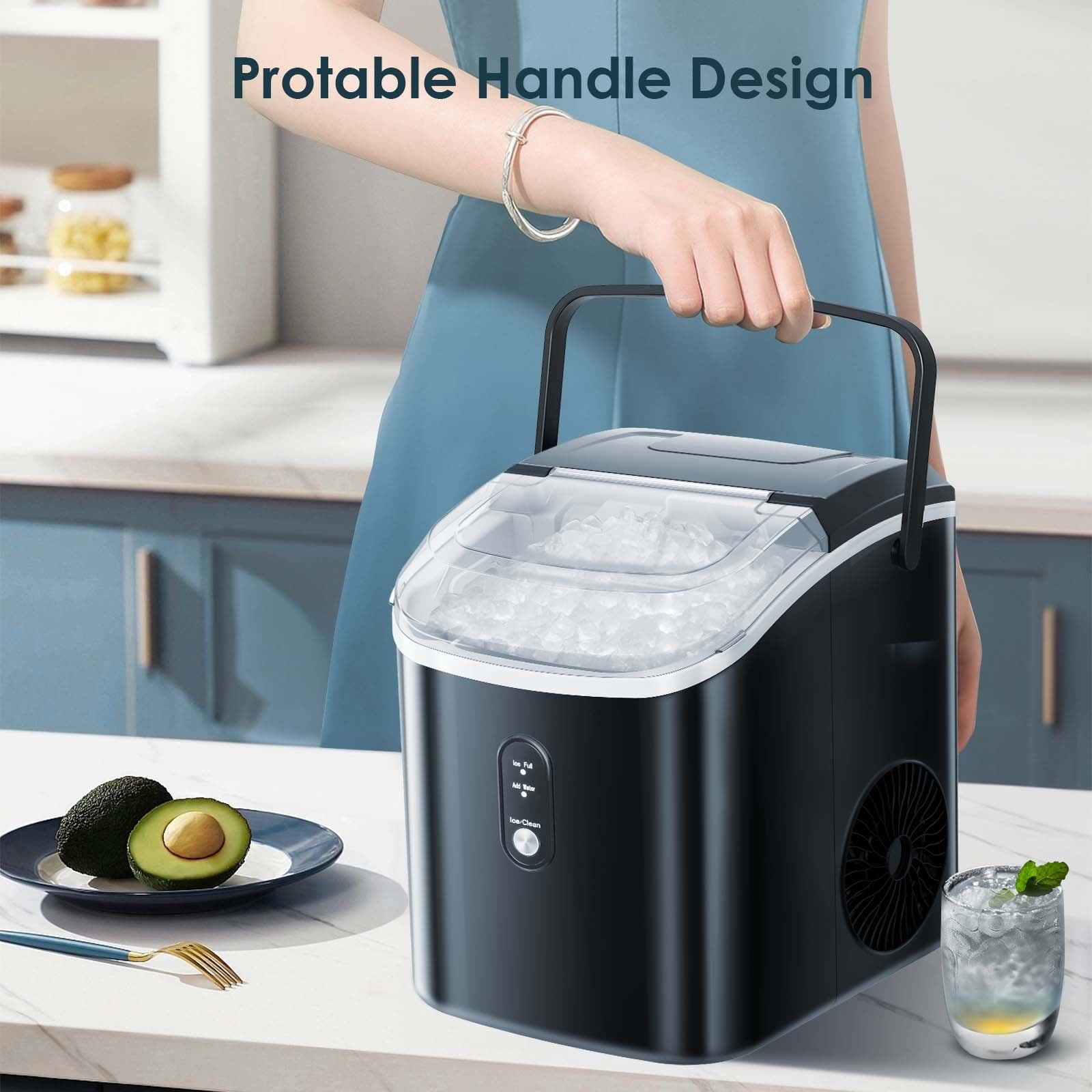Auseo Nugget Ice Maker - Portable, Self-Cleaning, 33lbs/24H for Home & Office