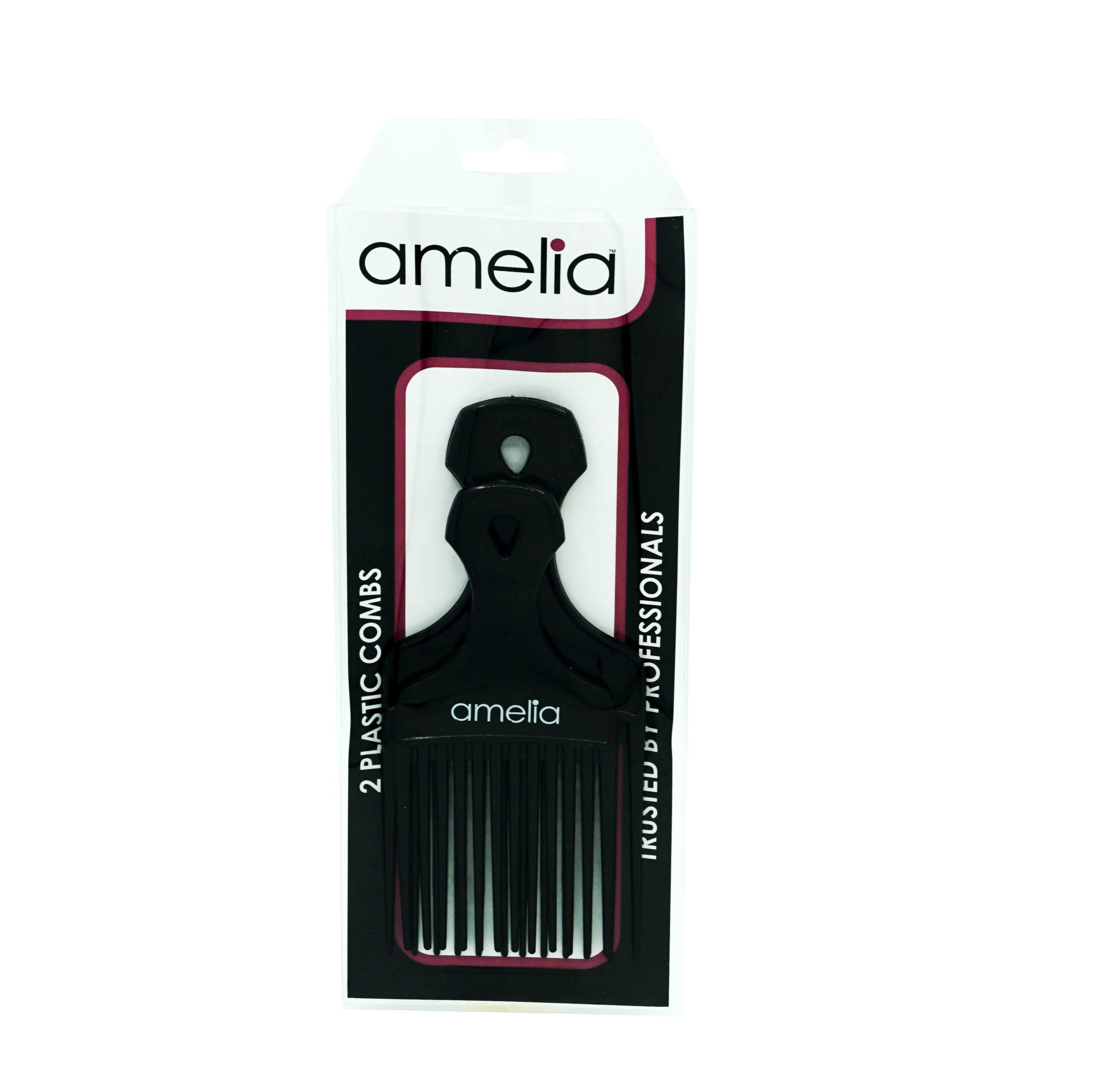 Amelia Beauty Wide Tooth Pick Comb Set, 6in & 7in, Black, Professional Grade