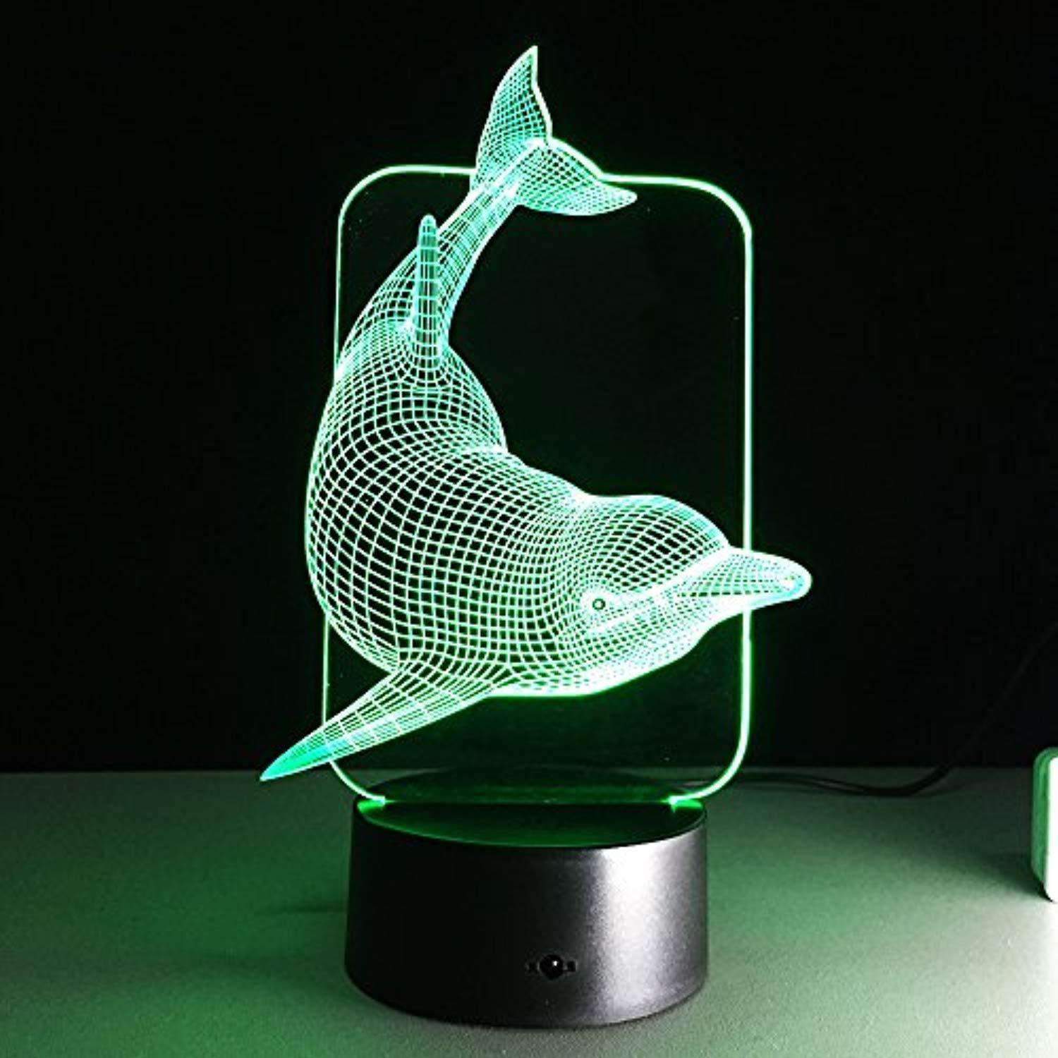 Dolphin LED Night Light - 3D Visual Desk Lamp with 7 Color Changing Touch Control
