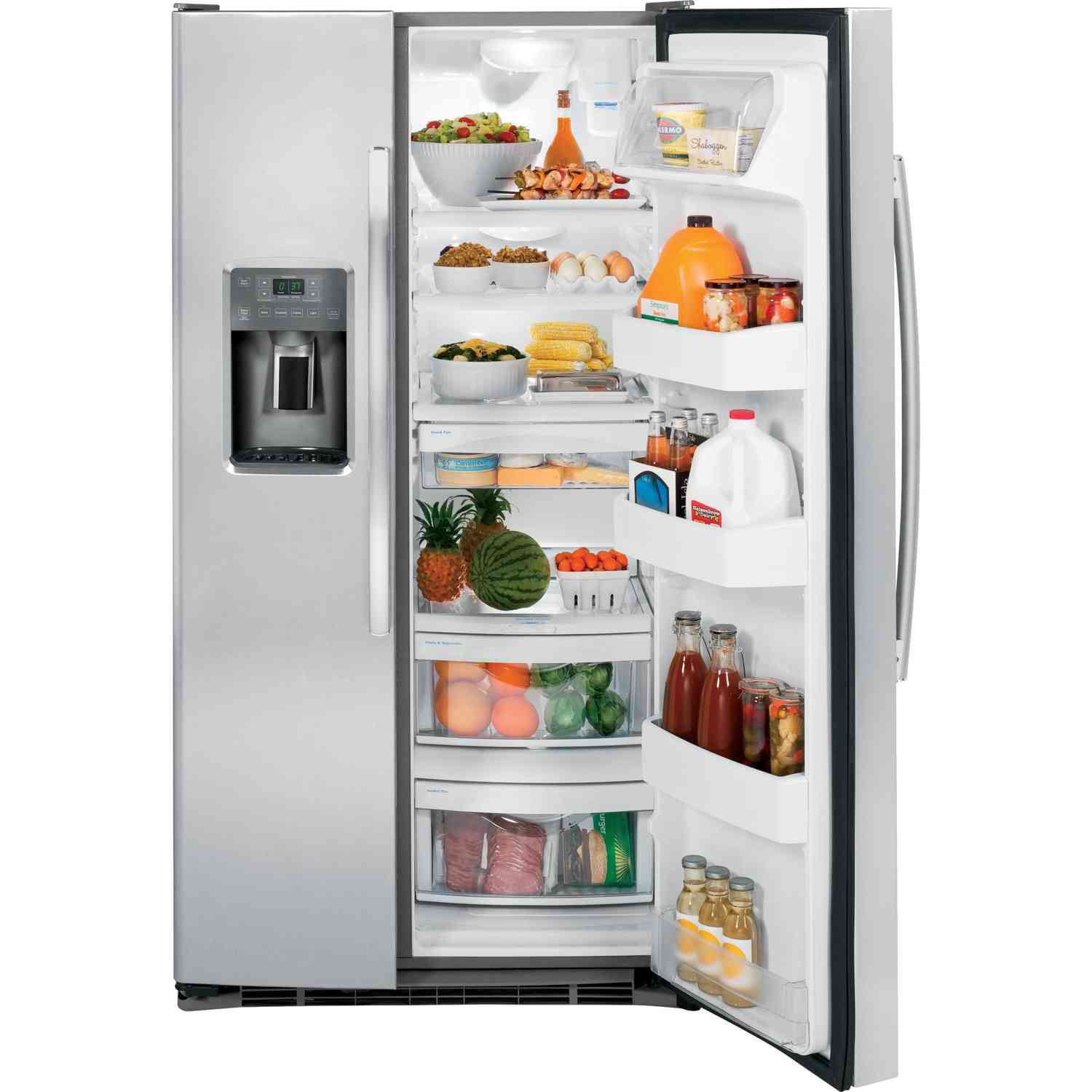 GE 25.3 Cu. Ft. Side-by-Side Refrigerator with Adjustable Shelves and LED Lighting