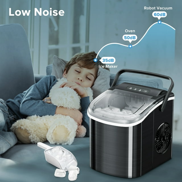 Auseo Compact Ice Maker, 9 Cubes in 8 Mins, 26 lbs Daily, Self-Cleaning