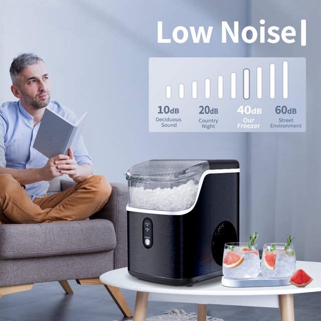 Auseo Nugget Ice Maker - Portable Countertop Ice Machine with Self-Cleaning
