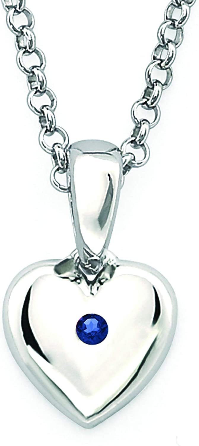 Sterling Silver Heart Pendant with Simulated Blue Sapphire for Girls