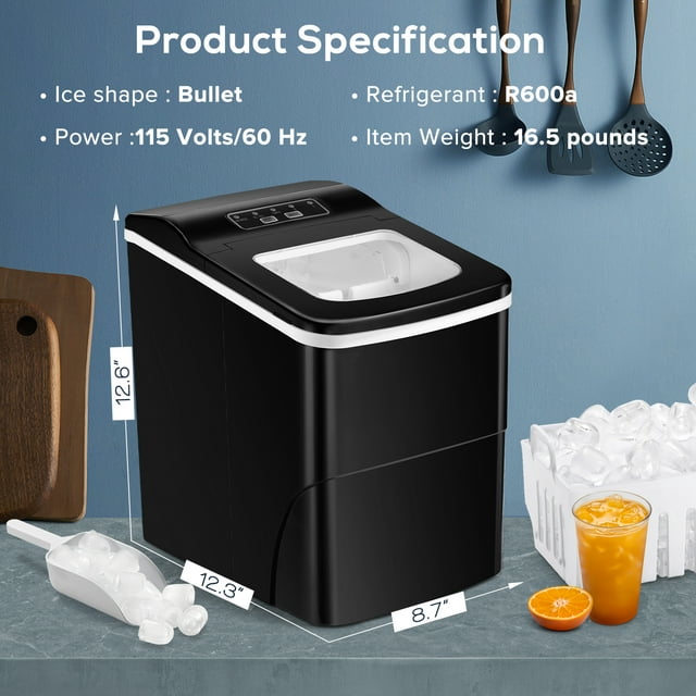 KISSAIR Portable Ice Maker, High-Efficiency, Low Noise, 26lbs/day