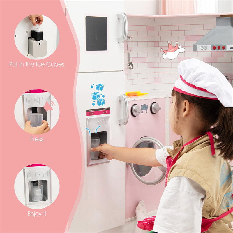 Wooden Corner Kitchen Playset for Kids with Chef Hat, Apron, and Pretend Play Accessories
