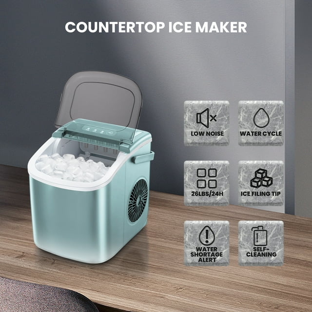 KISSAIR Portable Ice Maker, Quiet Operation, 26lbs/24h, Self-Cleaning
