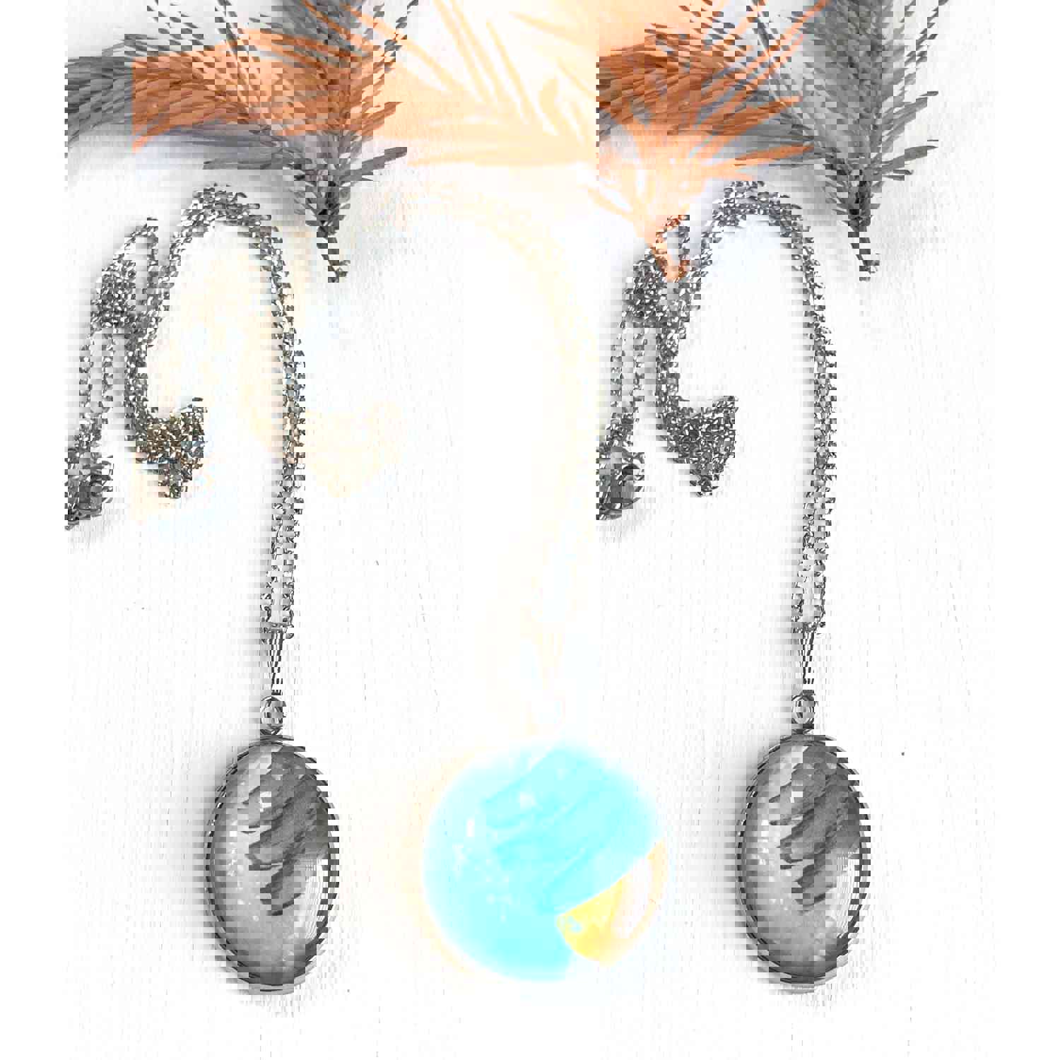 Handcrafted Blue and Gold Abstract Art Necklace