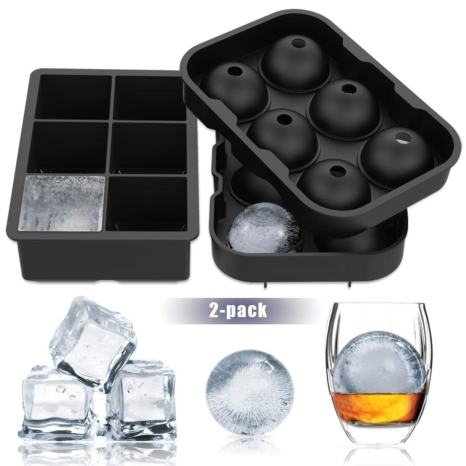 Upgraded Silicone Ice Cube Trays with Whiskene Combo - Sphere and Square Molds