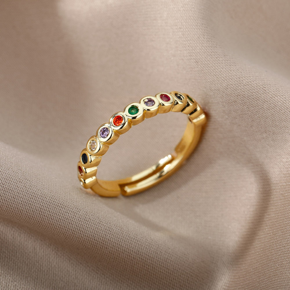 Stylish Women's Gold-Tone Stainless Steel Zirconia Rings