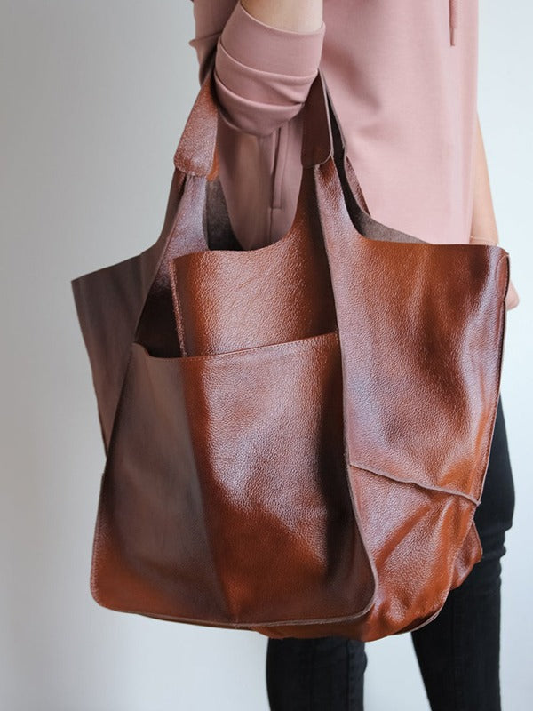 Stylish Large Capacity Soft Leather Shoulder Tote Bag