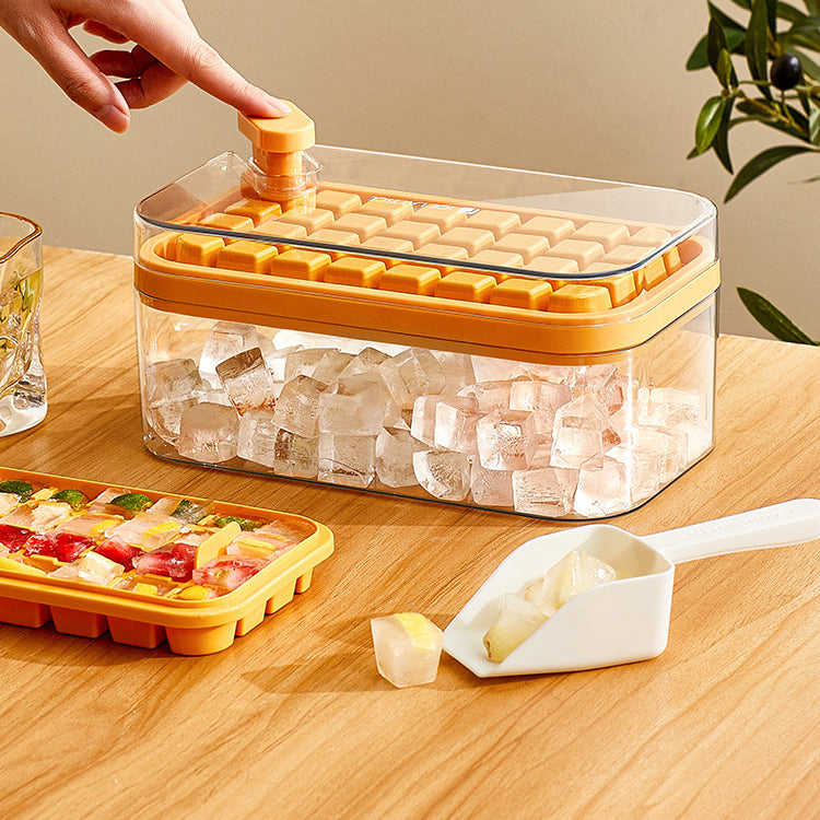 One-Button Ice Cube Maker with Storage Box and Lid