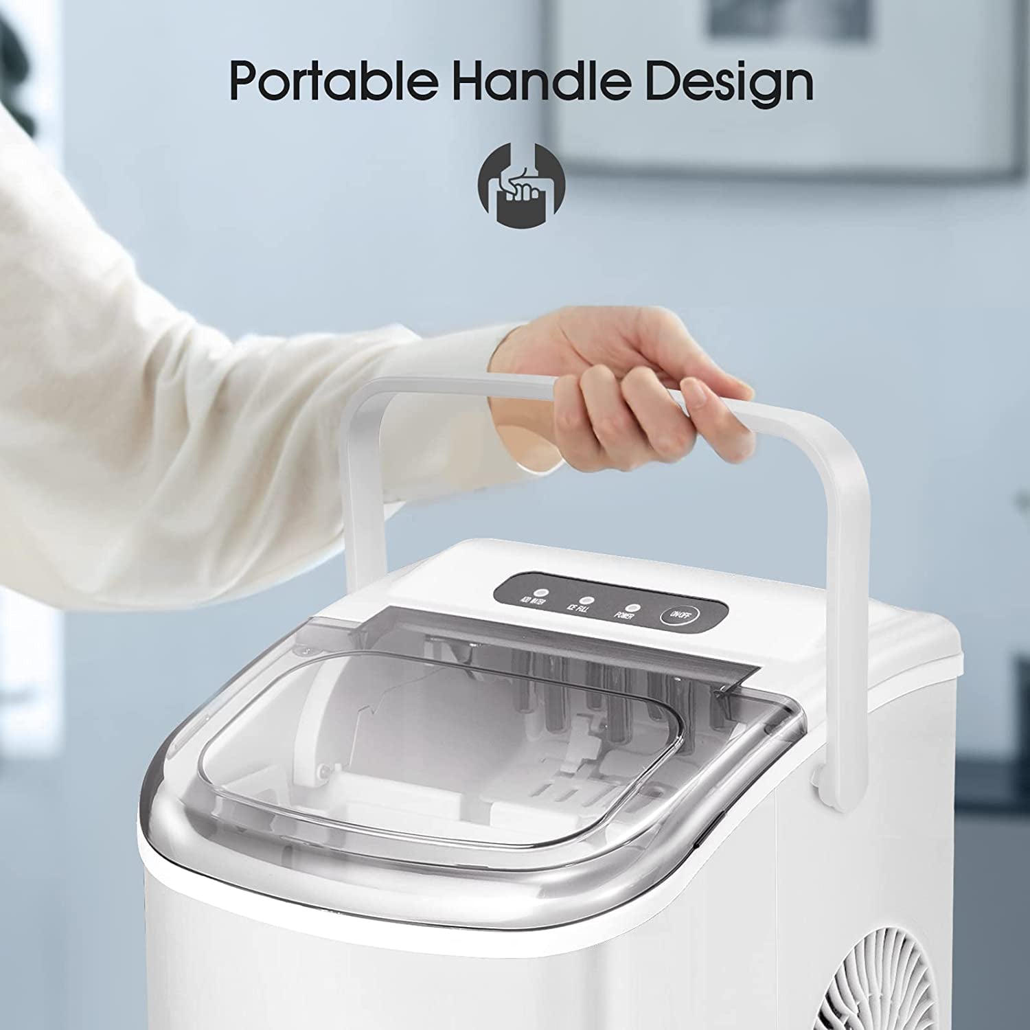 Auseo Compact Ice Maker, 9 Cubes in 8 Mins, 26 lbs Daily, Self-Cleaning