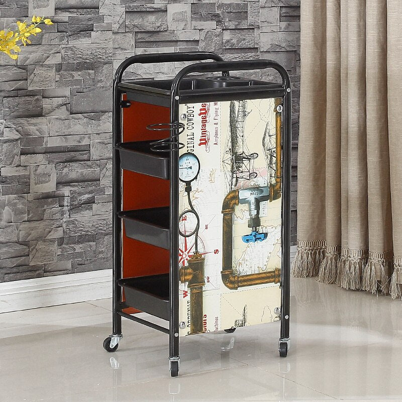 Vintage-Style Metal Salon Trolley with Multi-Level Storage