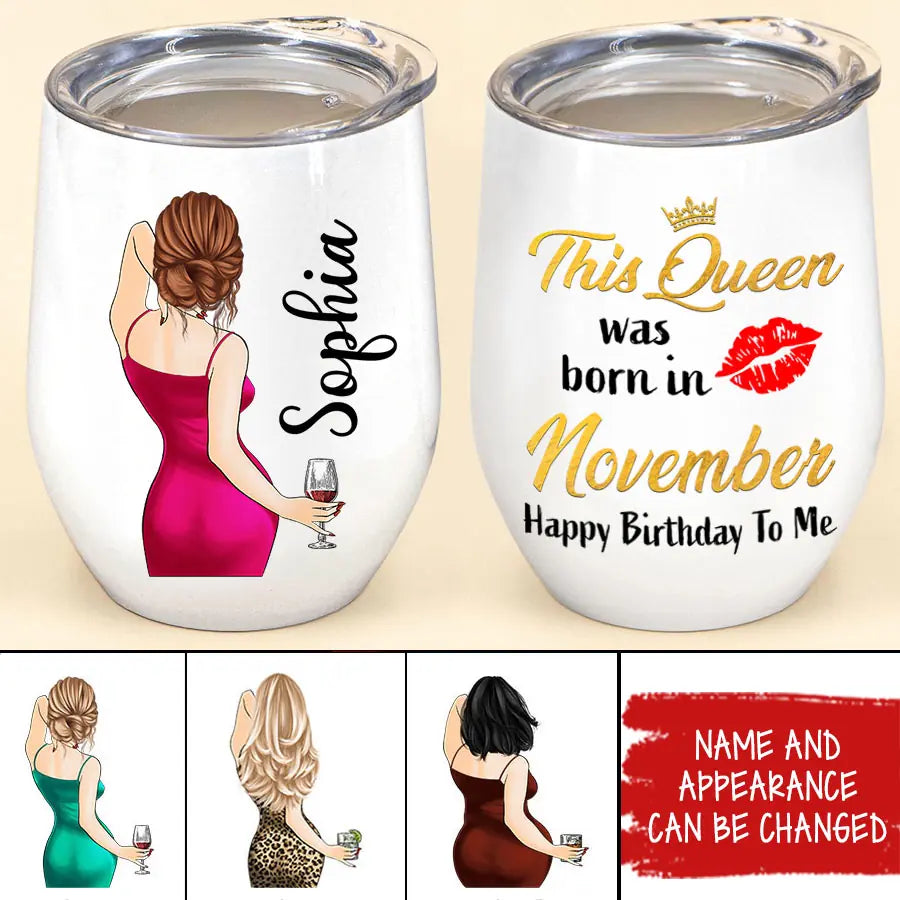 Personalized 12oz Stainless Steel Wine Tumbler - Perfect Birthday Gift for November