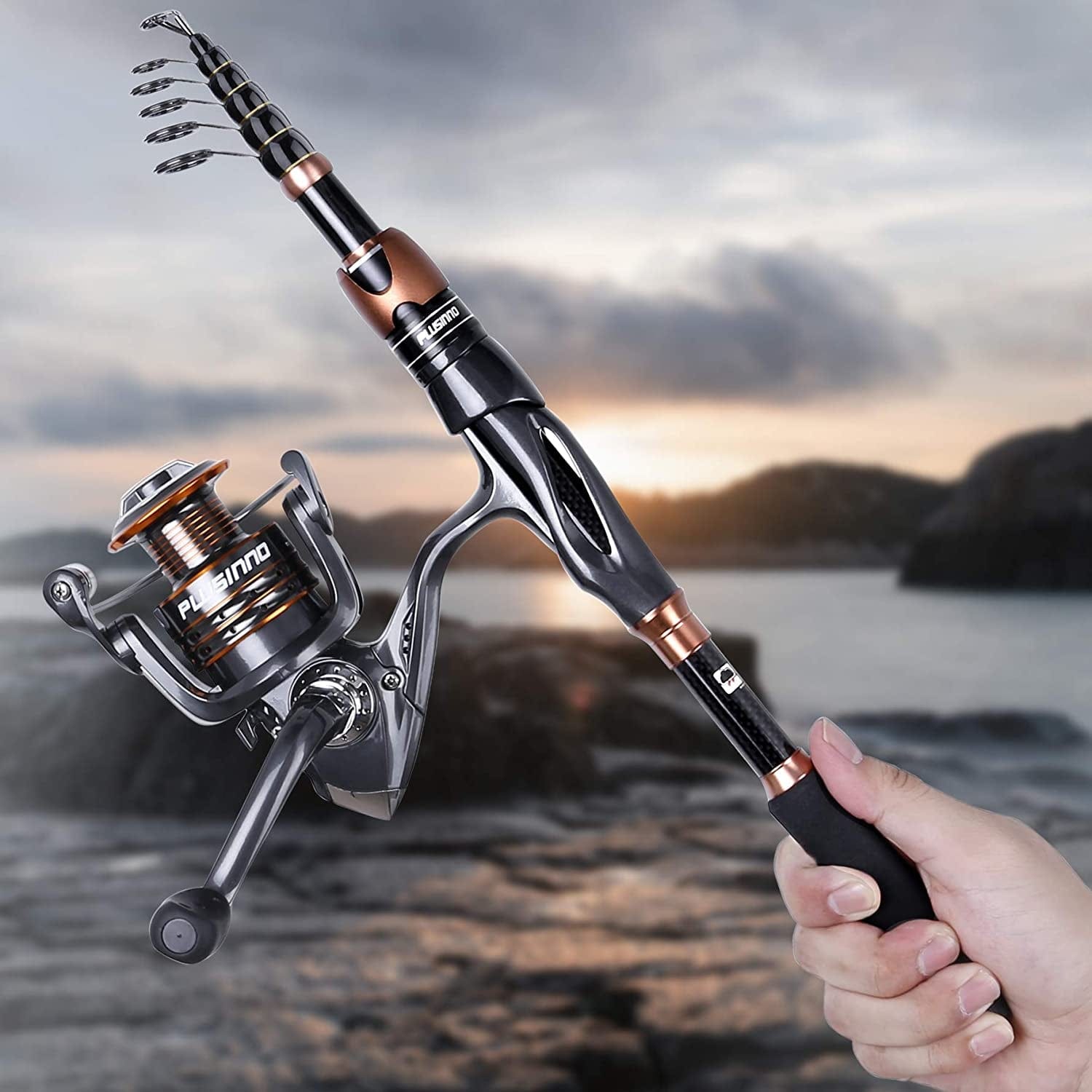 PLUSINNO Bronze Warrior Telescopic Fishing Rod Combo with 12+1 Bearings Reel