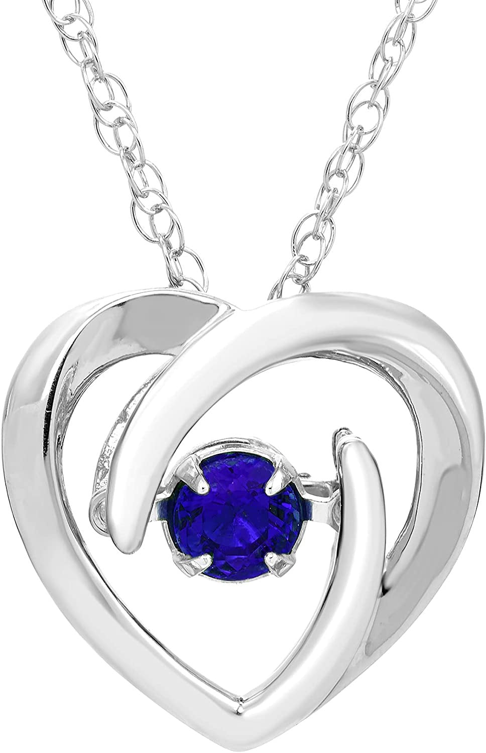 Glimmering Blue Sapphire Dancing Heart Pendant in Sterling Silver
