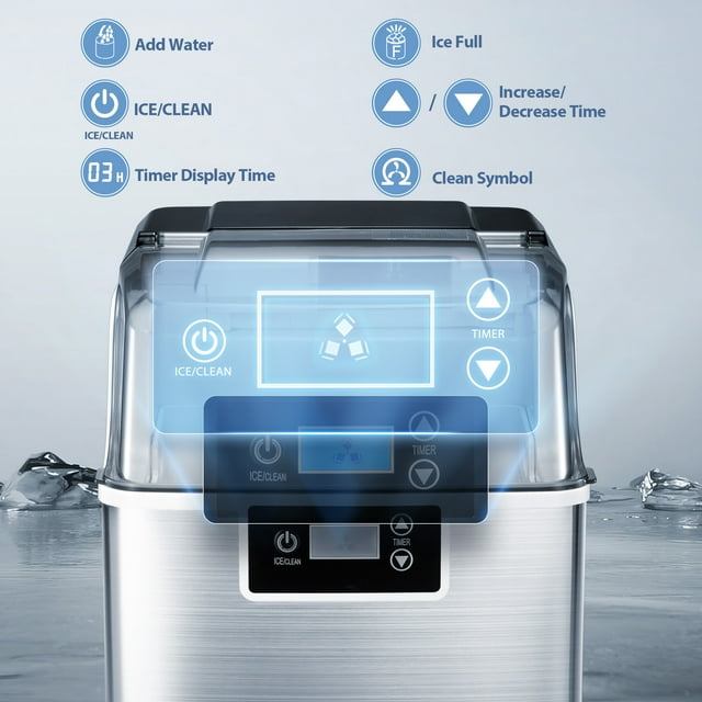 Auseo Portable Nugget Ice Maker - Soft Chewable Ice, Self-Cleaning, LED Display