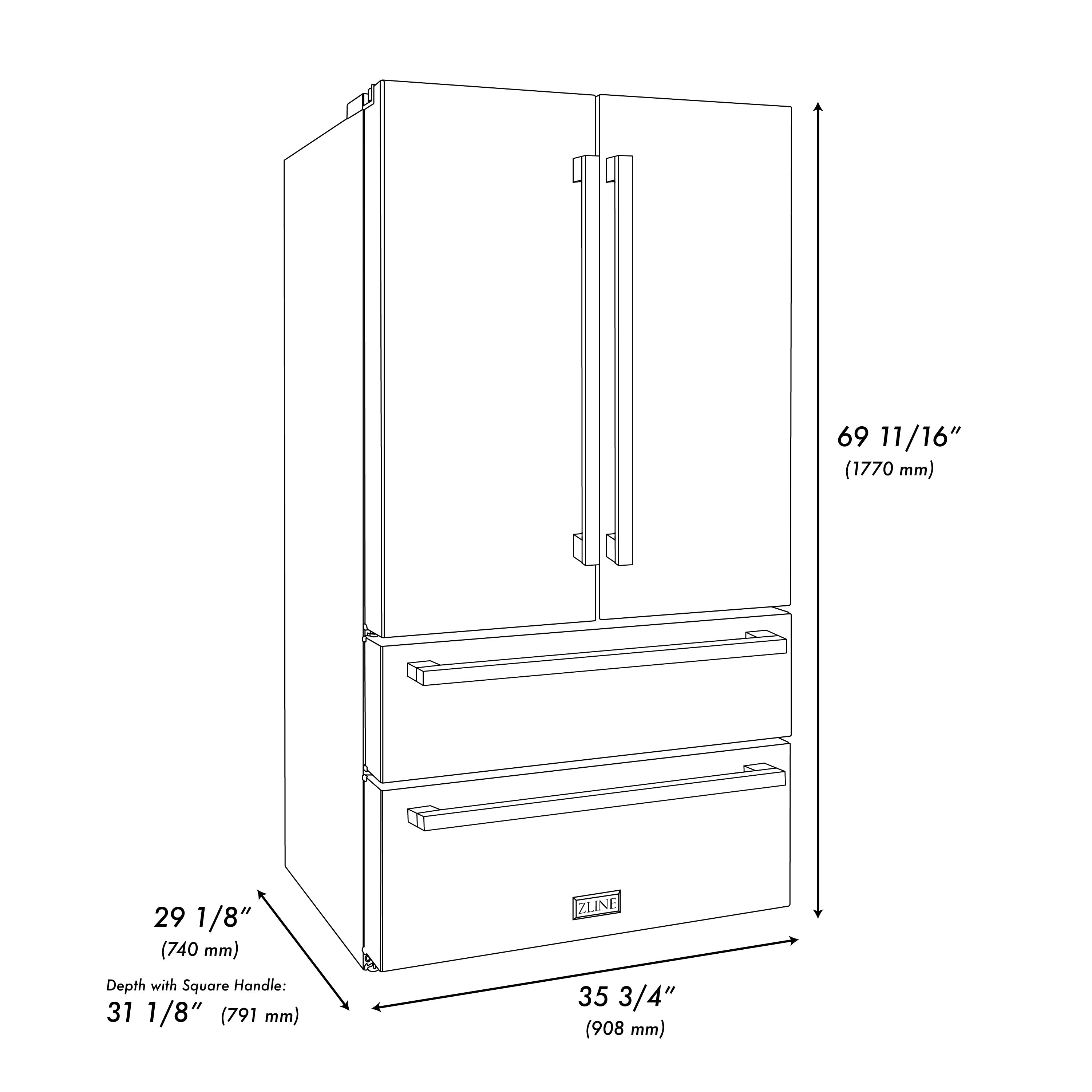 ZLINE 36" 22.5 cu. ft. 4-Door French Door Refrigerator with Ice Maker