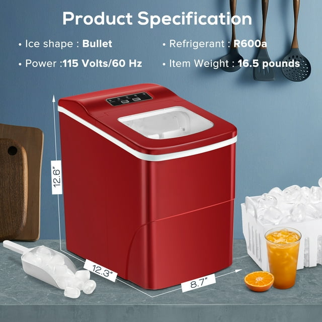 KISSAIR Portable Ice Maker, Efficient & Stylish, 26lbs/day