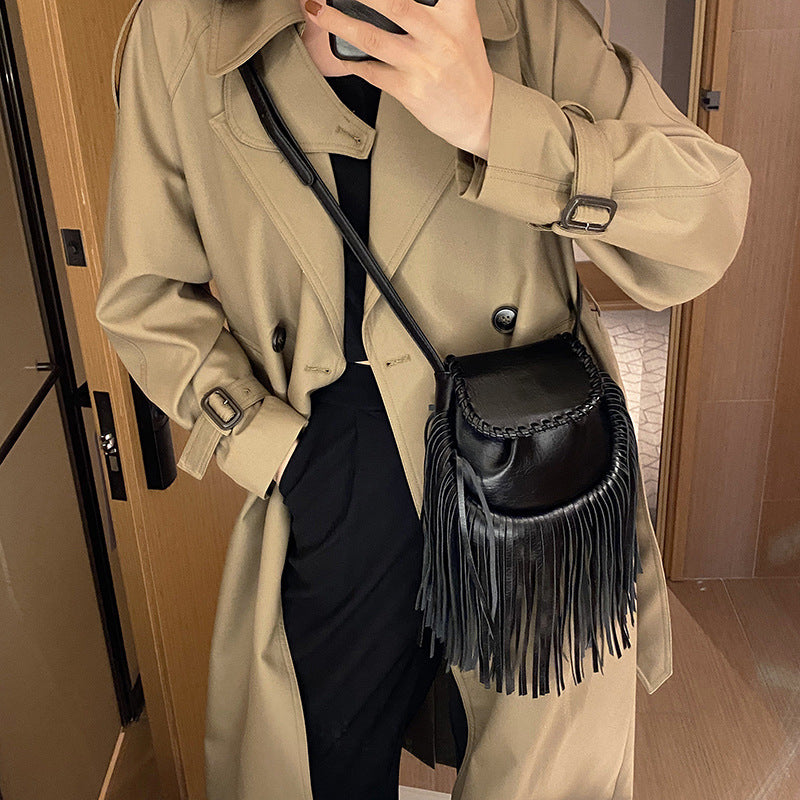 Stylish PU Leather Tassel Crossbody Bucket Bag