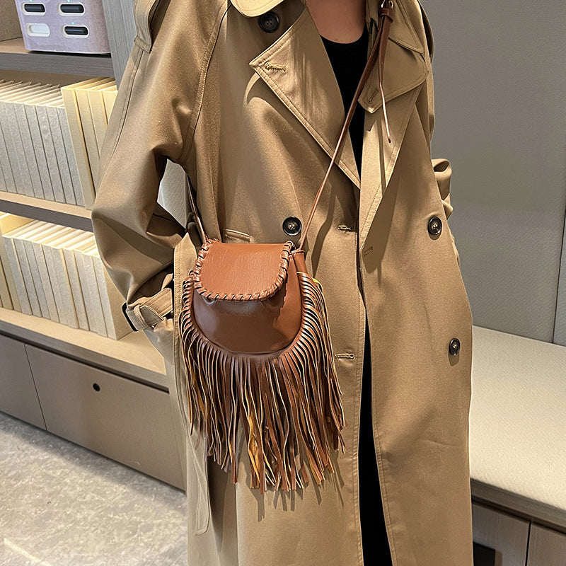 Stylish PU Leather Tassel Crossbody Bucket Bag