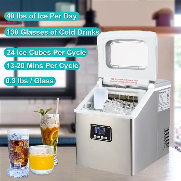 ZOKOP HZB-18F Stainless Steel Ice Maker, 115V 120W for Home and Office