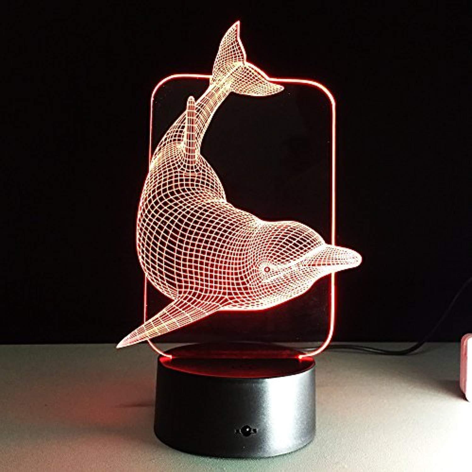 Dolphin LED Night Light - 3D Visual Desk Lamp with 7 Color Changing Touch Control
