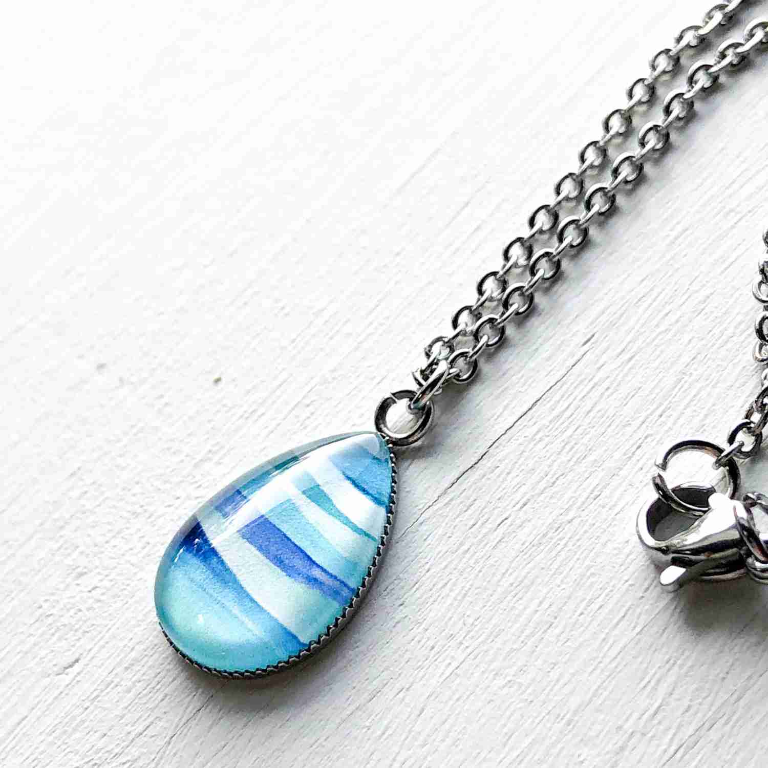 Handcrafted Abstract Seascape Glass Dome Necklace Set