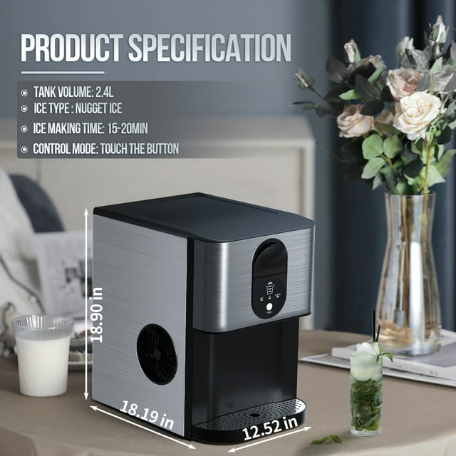 Auseo Nugget Ice Maker, High-Capacity Ice Machine with Self-Cleaning Feature