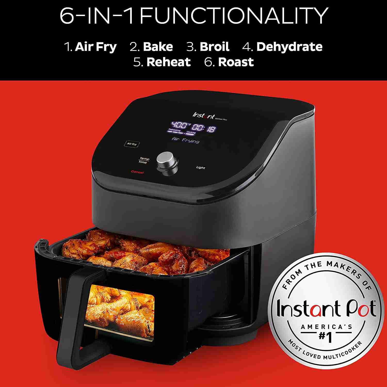6-in-1 Air Fryer with Clear View Window and EvenCrisp Technology