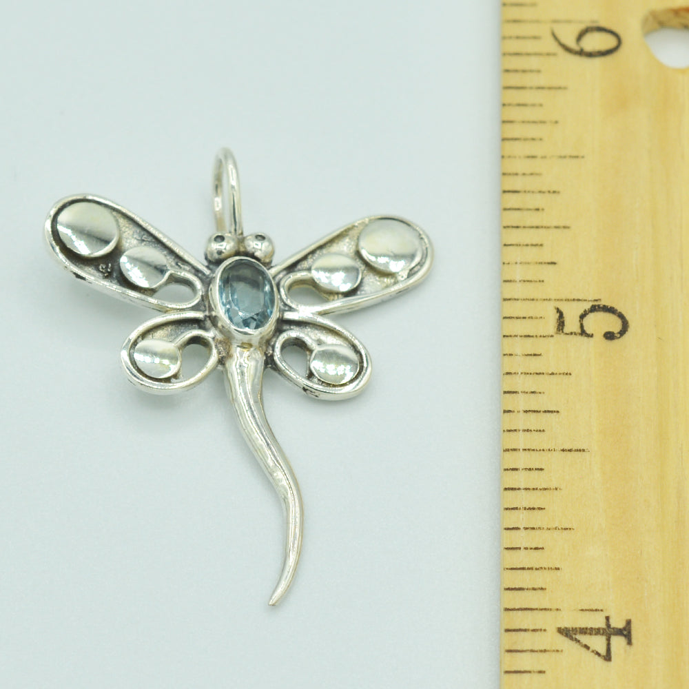 Gleaming Dragonfly Pendant with Blue Topaz or Garnet