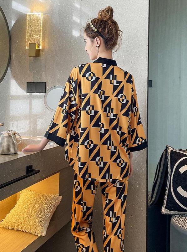 Casual Polyester Sleepwear Set in Yellow