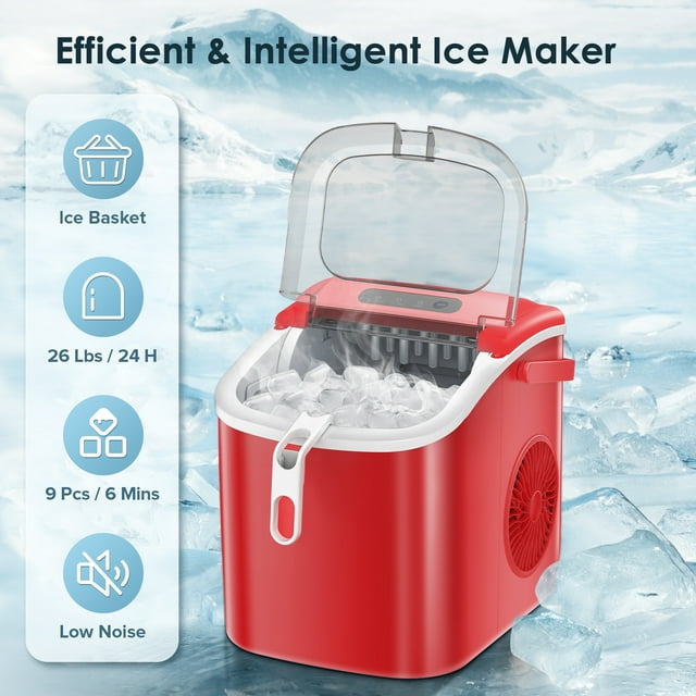 Auseo Compact Ice Maker, Fast 9-Cube Countertop Model with Self-Cleaning