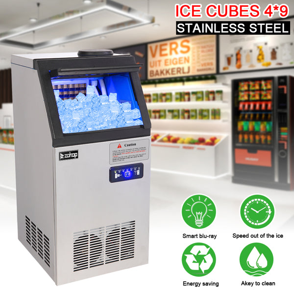 ZOKOP BY-70PF Stainless Steel Ice Maker - High-Capacity Cube Ice Machine
