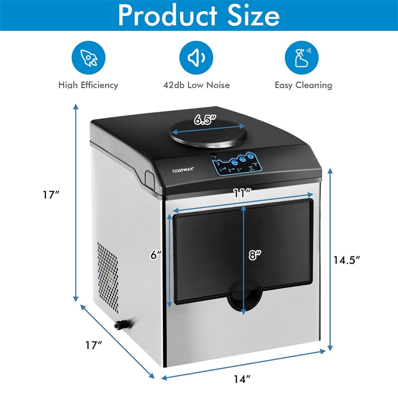 Stainless Steel 48lbs Ice Maker with Built-in Water Dispenser