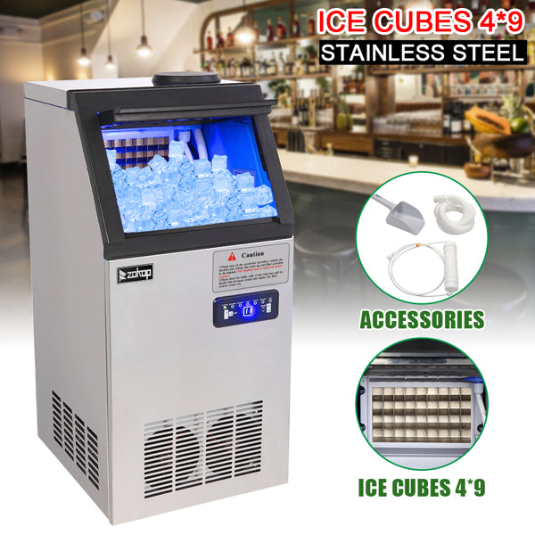 ZOKOP BY-70PF Stainless Steel Ice Maker - High-Capacity Cube Ice Machine