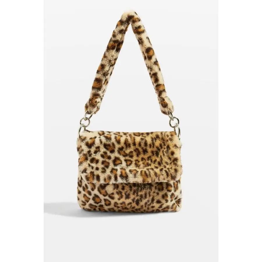 Leopard Print Fur Bag for Women, Large Capacity Crossbody Shoulder Clutch