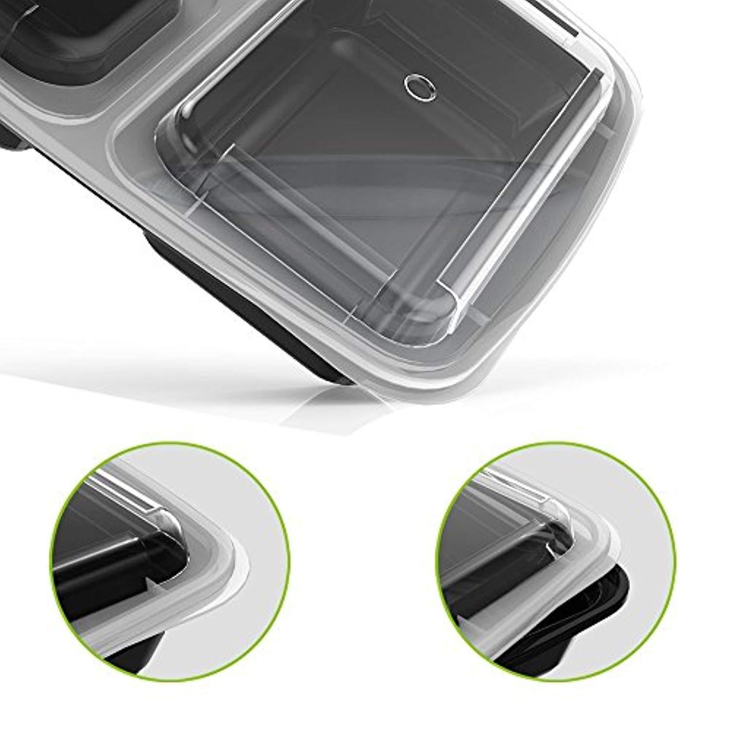 Homgeek 15-Pack Reusable Meal Prep Containers, 3-Compartment BPA-Free Bento Lunch Boxes with Airtight Lids for Portion Control
