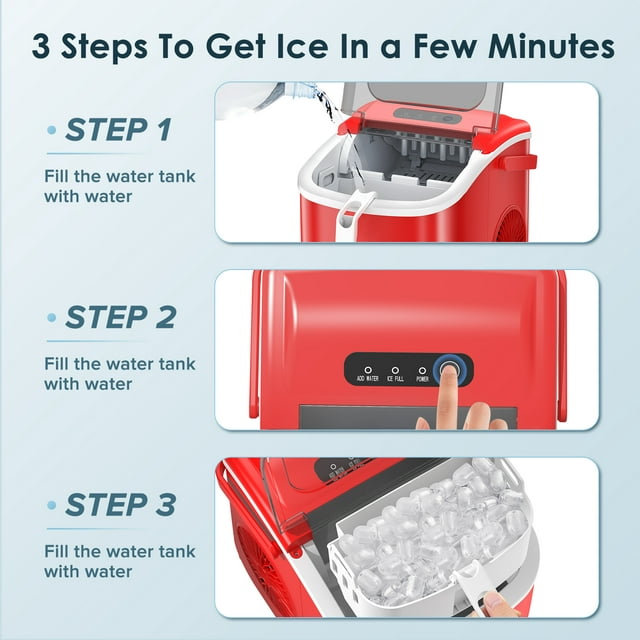 Auseo Compact Ice Maker, Fast 9-Cube Countertop Model with Self-Cleaning