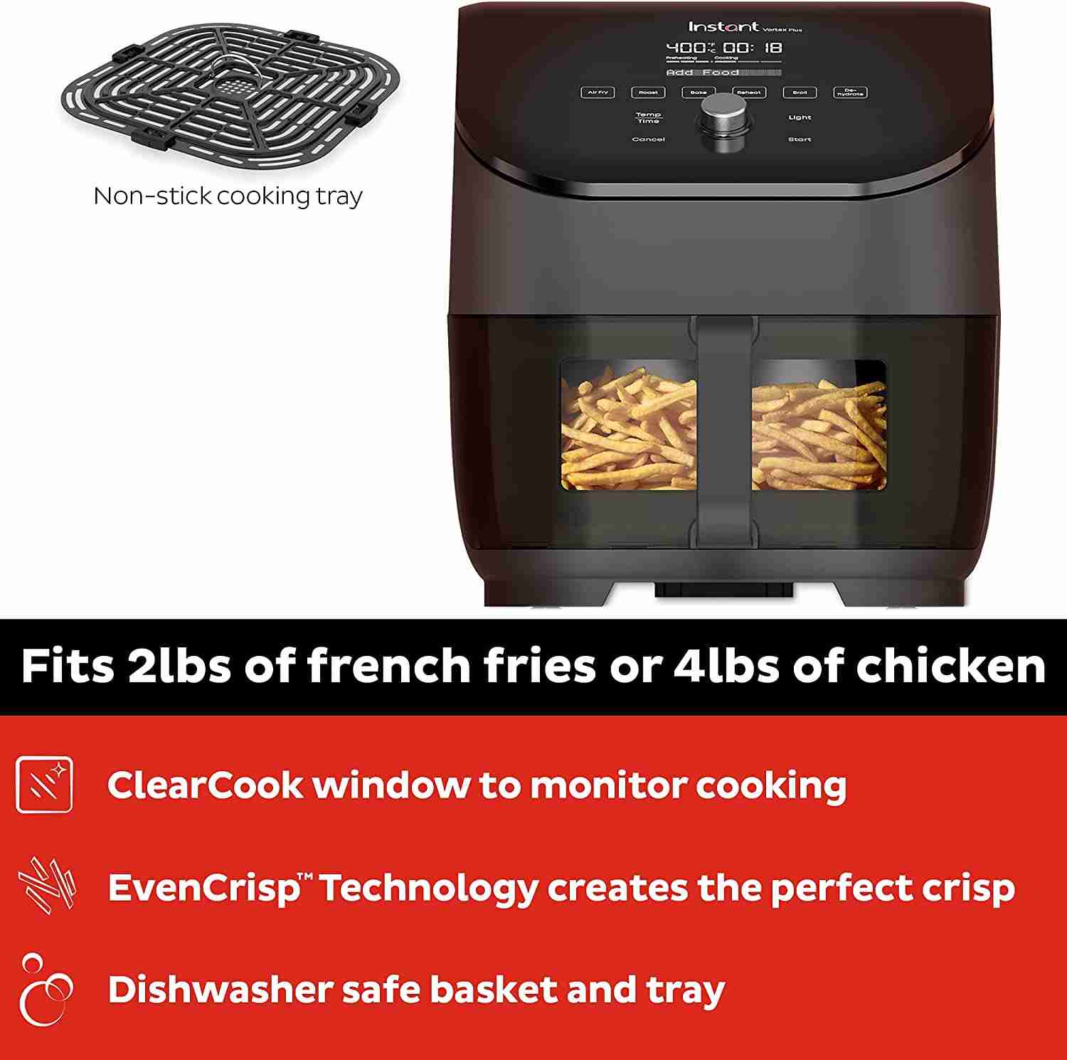 6-in-1 Air Fryer with Clear View Window and EvenCrisp Technology