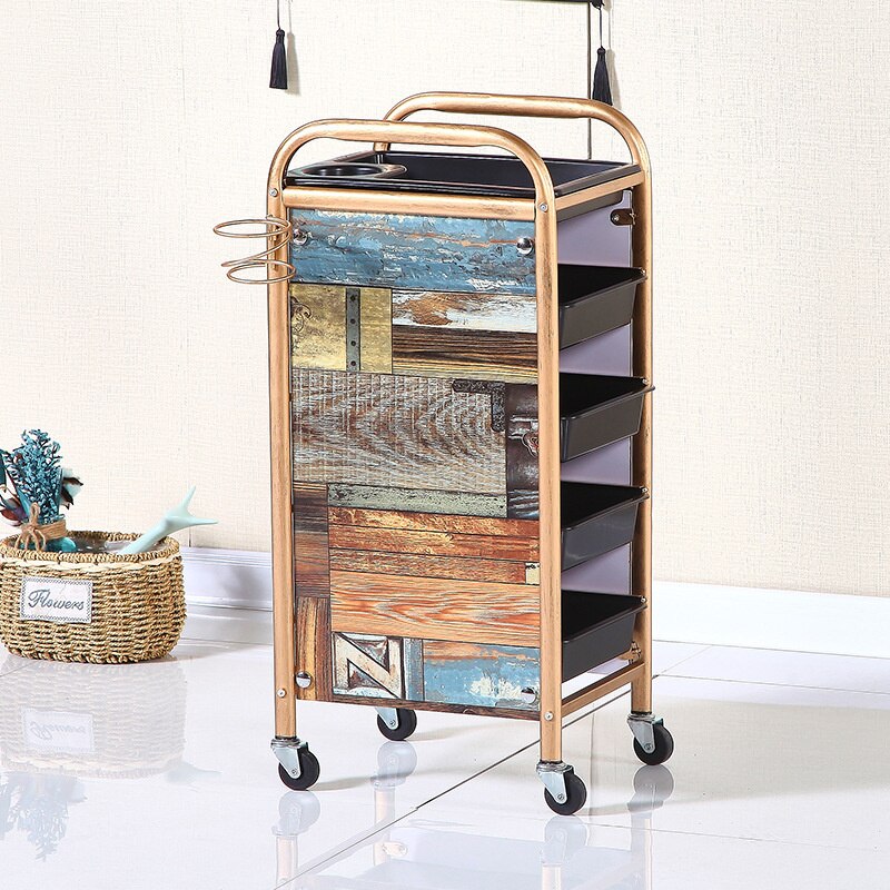 Vintage-Style Metal Salon Trolley with Multi-Level Storage
