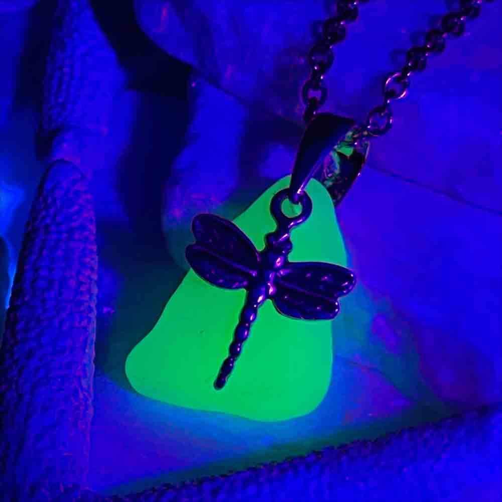 Eco-Friendly UV Sea Glass Dragonfly Pendant | #5289