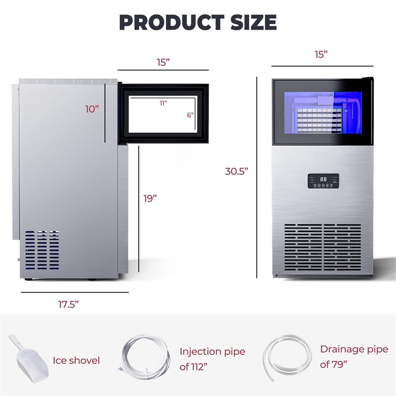 High-Capacity Stainless Steel Ice Maker with Self-Cleaning