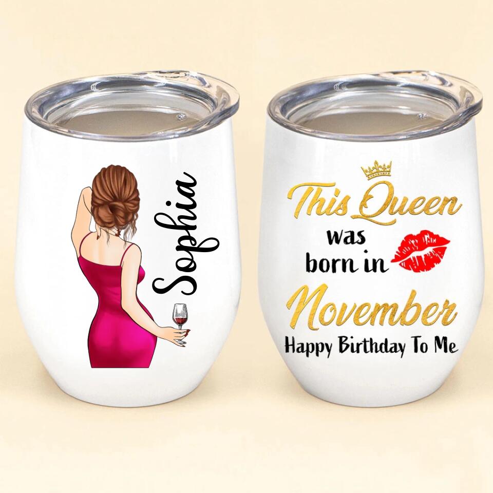 Personalized 12oz Stainless Steel Wine Tumbler - Perfect Birthday Gift for November
