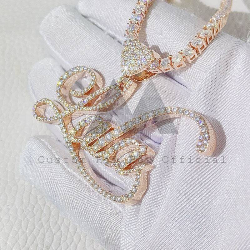 Glamorous 3MM Tennis Rose Gold Heart Pendant with VVS Moissanite
